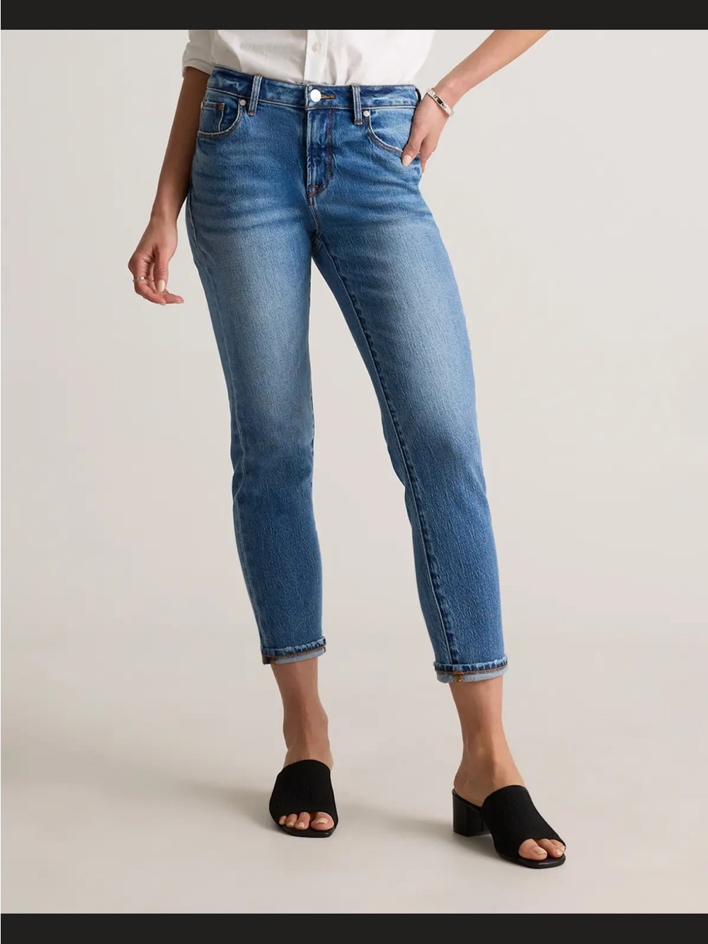 Quince Luna Stretch Slim Boyfriend Jeans Atlantic Blue Midrise Cropped